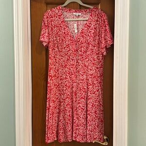 Red and white floral print dress